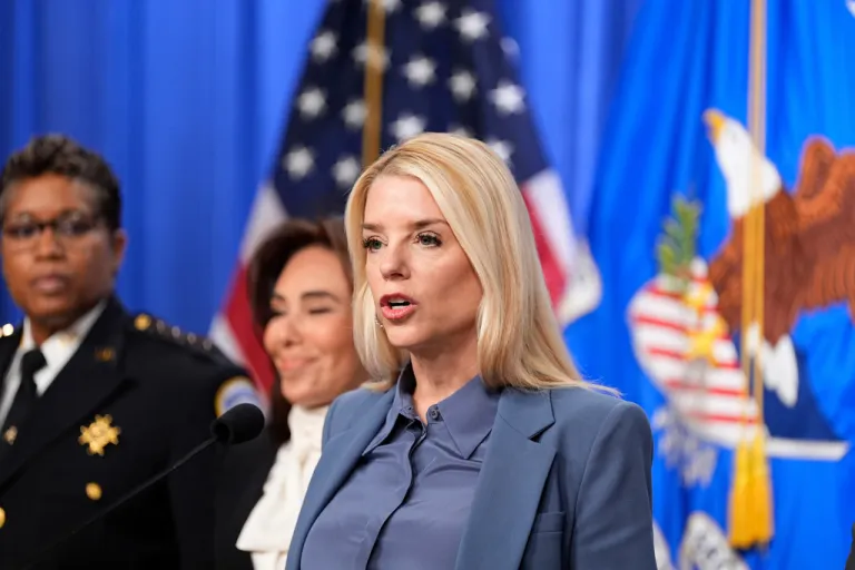 Attorney General Pam Bondi speaks during a press conference.