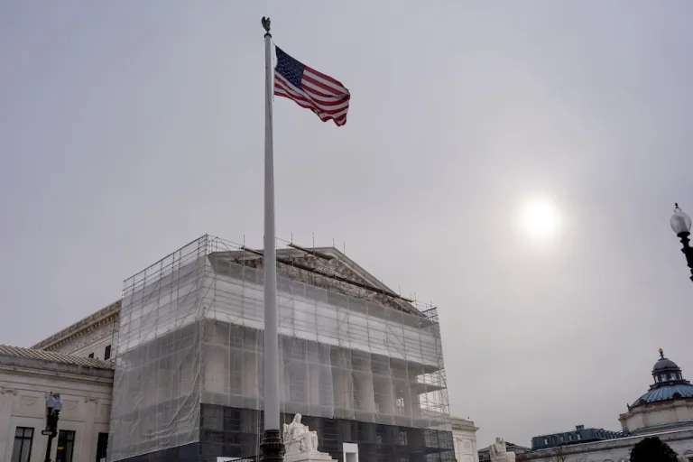 The Supreme Court Building under renovations on Capitol Hill.