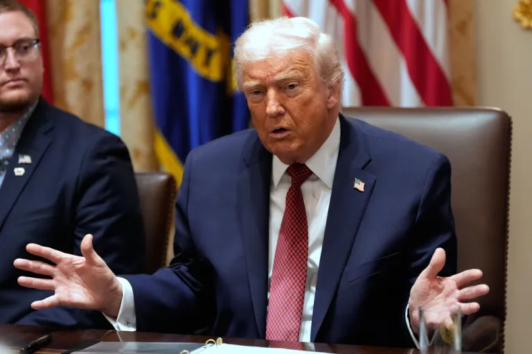 President Donald Trump speaks during a roundtable.