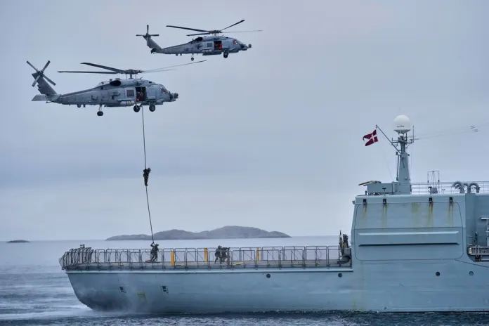 Danish military forces participate in an exercise with hundreds of troops from several European NATO members in the Arctic Ocean.