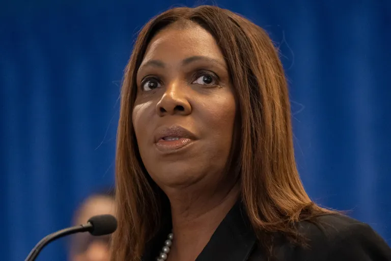 New York Attorney General Letitia James speaks during a press conference.