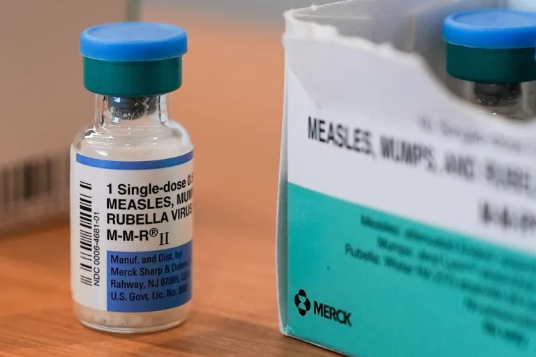 A vial of the measles, mumps and rubella vaccine.