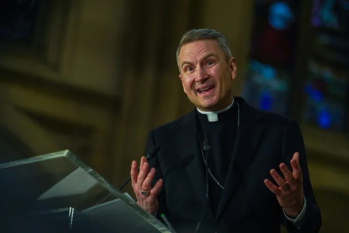 Bishop Ronald Hicks speaks during a news conference at St. Patrick's Cathedral.