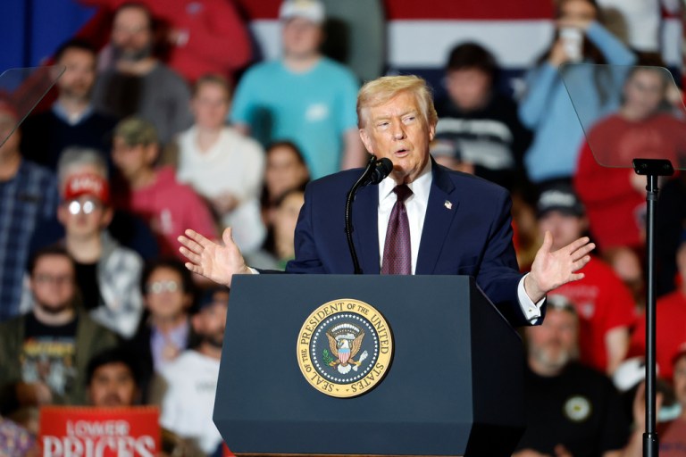 President Donald Trump delivers remarks.