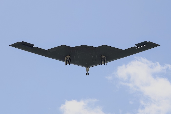 A B-2 bomber arrives at Whiteman Air Force Base Mo., Sunday, June 22, 2025, after returning from a massive strike on Iranian nuclear sites on Saturday. (AP Photo/David Smith)