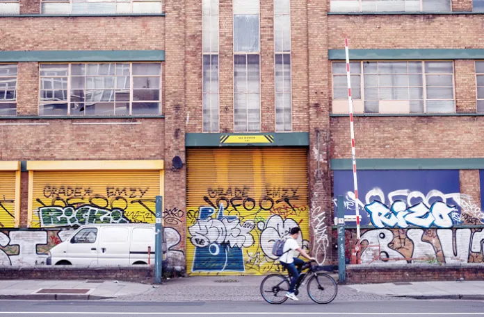 A shuttered industrial building in London’s East End, May 19, 2022. (Mike Kemp / In Pictures / Getty Images)