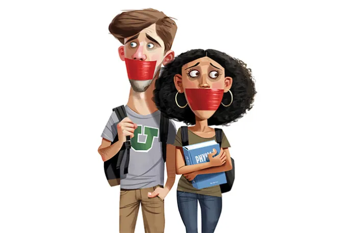 (Illustration by Dean MacAdam for the Washington Examiner) Campus Free Speech 010725 feature magazine censorship