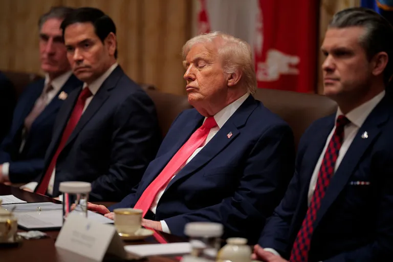 President Donald Trump attends a meeting of his Cabinet alongside (L-R) U.S. Interior Secretary Doug Burgum, U.S. Secretary of State Marco Rubio and U.S. Secretary of War Pete Hegseth in the Cabinet Room of the White House on December 02, 2025 in Washington, DC. A bipartisan Congressional investigation has begun regarding Secretary of War Pete Hegseth's role in ordering U.S. military strikes on small boats in the waters off Venezuela that have killed scores of people, which Hegseth said are intended 
