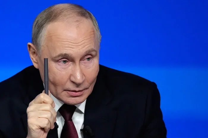 Russian President Vladimir Putin speaks during his annual news conference and call-in show.
