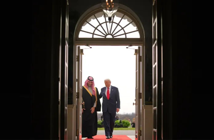 President Donald Trump welcomes Saudi Arabia’s Crown Prince Mohammed bin Salman to the White House on Nov. 18. (Evan Vucci/AP)