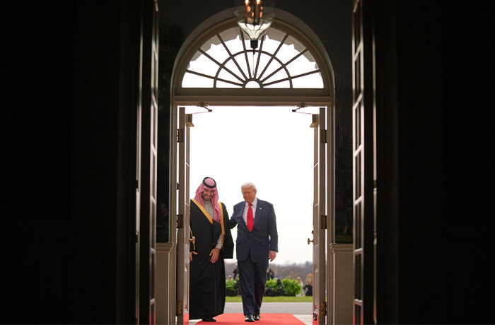 President Donald Trump welcomes Saudi Arabia’s Crown Prince Mohammed bin Salman to the White House on Nov. 18. (Evan Vucci/AP)