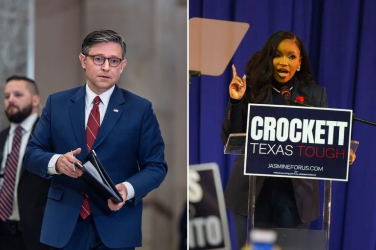 Speaker Mike Johnson (R-LA) and Rep. Jasmine Crockett (D-TX)