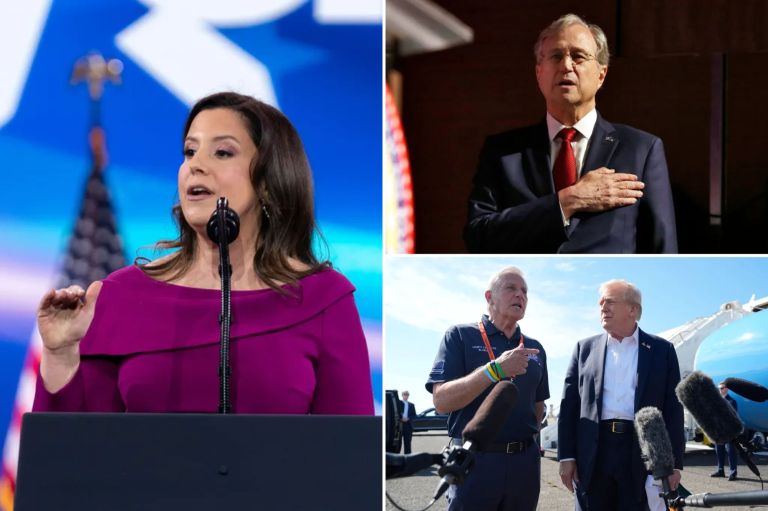 Rep. Elise Stefanik (R-NY), New York GOP Chairman Ed Cox, and Nassau County Executive Bruce Blakeman