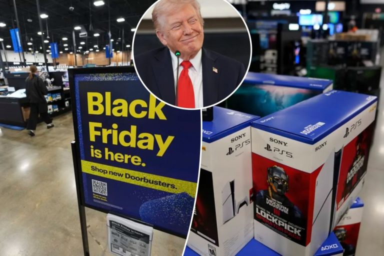 A collage of President Donald Trump and Black Friday deals.