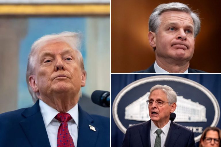 Trump, Wray, Garland collage