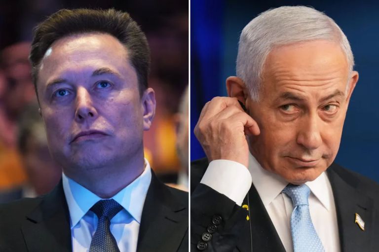 A collage of Elon Musk and Israeli Prime Minister Benjamin Netanyahu.