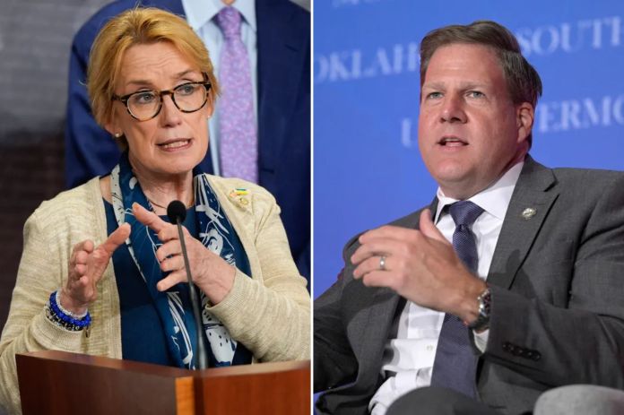 A collage of Sen. Maggie Hassan (D-NH) and then-Gov. Chris Sununu (R-NH). 