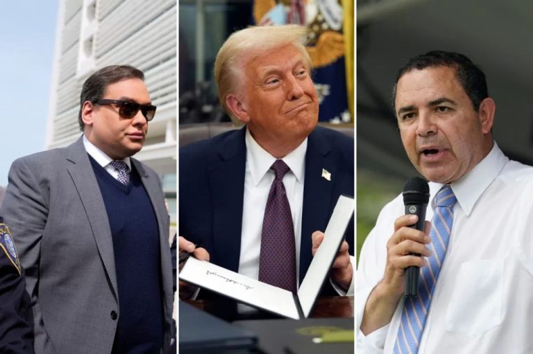 Former Rep. George Santos, President Donald Trump, and Rep. Henry Cuellar (D-TX)