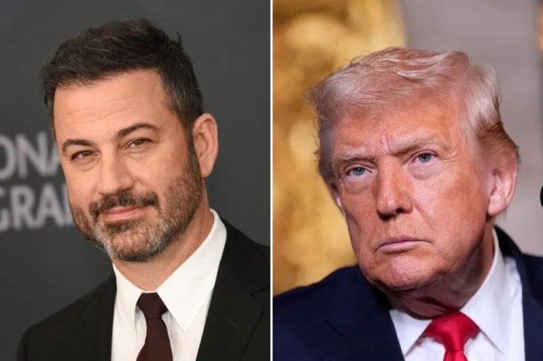 Collage of late-night host Jimmy Kimmel and President Donald Trump.