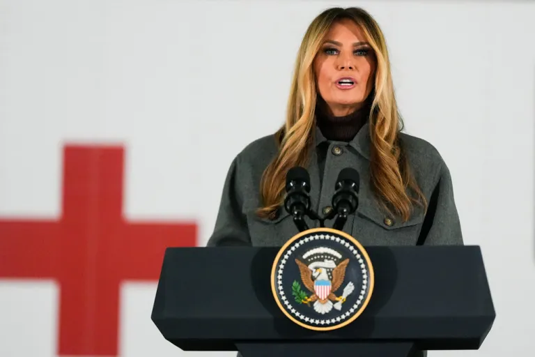 First lady Melania Trump speaks before building Red Cross holiday care packages and writing holiday cards to military service members.