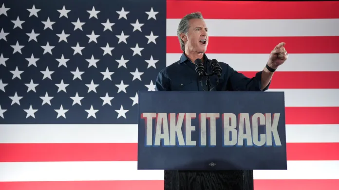 California Gov. Gavin Newsom speaks during a rally with Harris County Democrats at the IBEW local 716 union hall on Saturday, Nov. 8, 2025, in Houston. (AP Photo/Karen Warren)