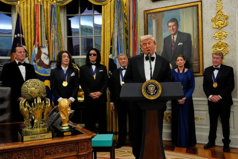 President Donald Trump alongside 2025 Kennedy Center honorees.