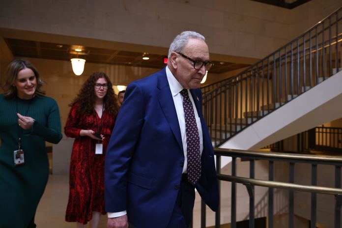 Sen. Chuck Schumer (D-NY) arrives for a classified briefing at the Capitol in Washington, DC, on Jan. 5, 2026.