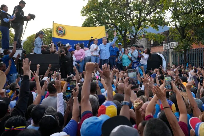 Edmundo González and Mariana Corina Machado speak to supporters in Venezuela