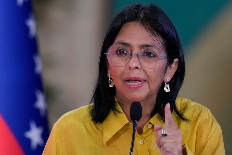 Venezuelan Vice President Delcy Rodriguez speaks about the presidential election results