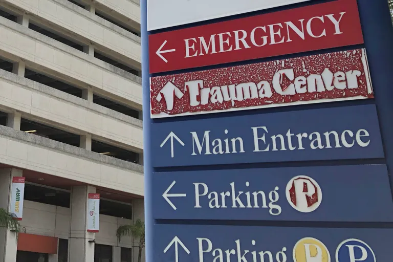 FILE - A sign is displayed outside a hospital in Miami, on July 9, 2020. (AP Photo/Wilfredo Lee, File)