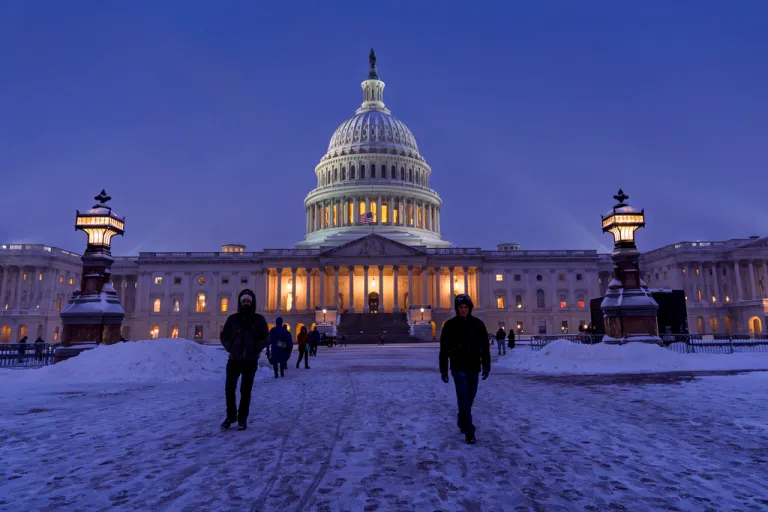 Capitol Hill is serene as snow continues to blanket Washington, Monday, Jan. 6, 2025. (AP Photo/J. Scott Applewhite)