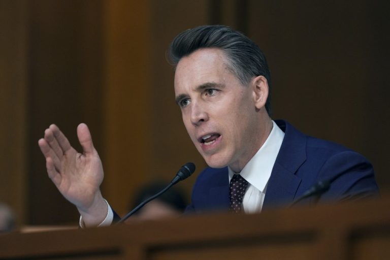 Sen. Josh Hawley (R-MO) speaks as Pam Bondi, President-elect Donald Trump's choice to lead the Justice Department as attorney general, appears before the Senate Judiciary Committee