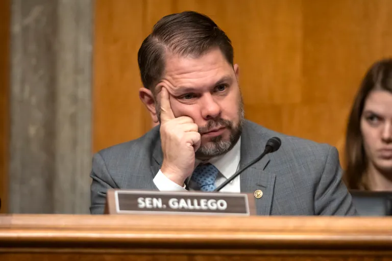Sen. Ruben Gallego, D-Ariz., listens during a hearing of the Senate Committee on Homeland Security and Governmental Affairs
