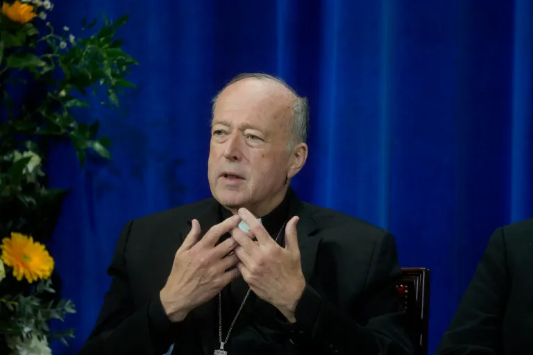 Cardinal Robert McElroy of Washington attends a press conference at the North American College in Rome, Friday, May 9, 2025, one day after U.S. Cardinal Robert Francis Prevost was elected Pope Leo XIV. (AP Photo/Gregorio Borgia)