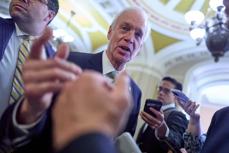 Sen. Ron Johnson, R-Wis., speaks to reporters at the Capitol in Washington, Wednesday, June 4, 2025.