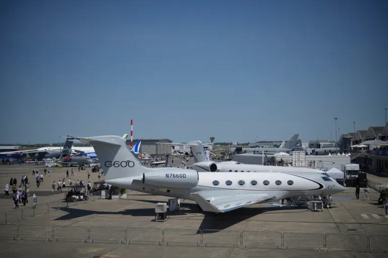A Gulfstream G600 is presented at the Paris Air Show, Wednesday, June 18, 2025 in Le Bourget, north of Paris. (AP Photo/Thibault Camus)