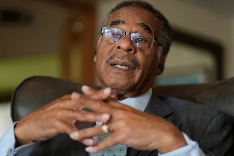 Rep. Emanuel Cleaver II, D-Mo., talks about the Missouri legislature's effort to divide his district among three districts in an effort to flip his seat to Republican, at St. James Church Sunday, Sept. 7, 2025, in Kansas City, Mo.
