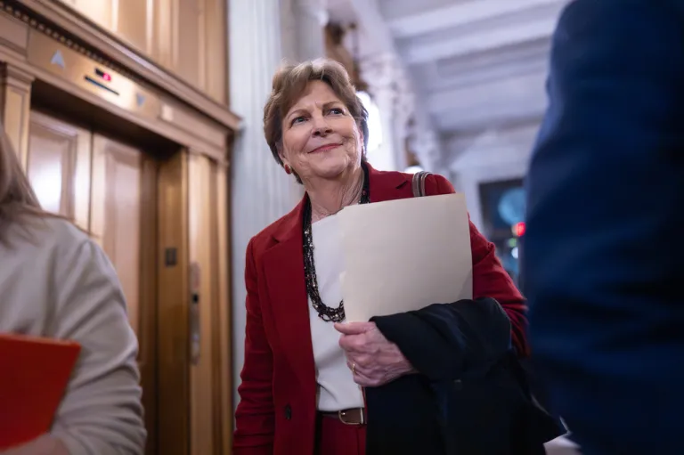 Sen. Jeanne Shaheen (D-NH) arrives at the chamber as the Senate works to bring the longest government shutdown in U.S. history to an end.
