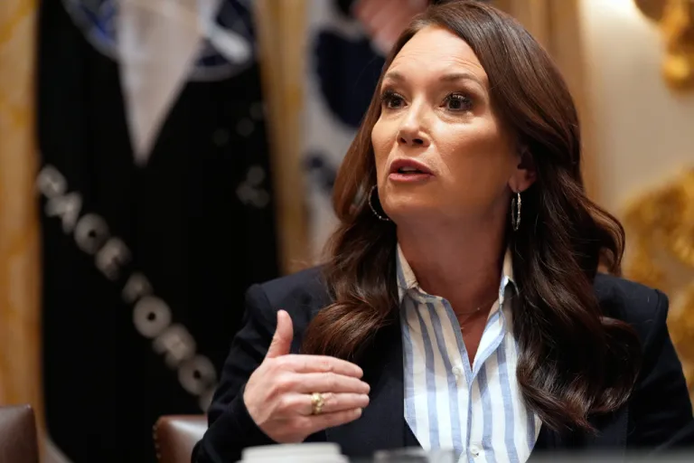 Agriculture Secretary Brooke Rollins speaks during a roundtable with President Donald Trump on farm subsidies in the Cabinet Room of the White House.