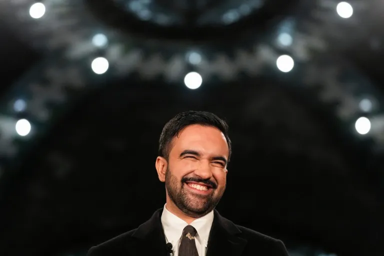 Zohran Mamdani reacts after being sworn in as mayor of New York.