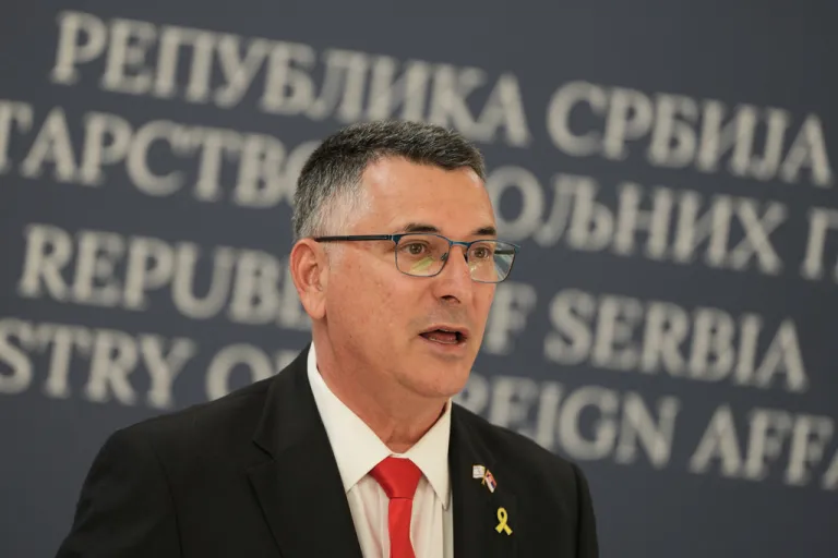 Israel's Foreign Minister Gideon Sa'ar speaks during a press conference after talks with his Serbian counterpart Marko Djuric in Belgrade, Serbia, Sept. 30, 2025. (AP Photo/Darko Vojinovic, File)