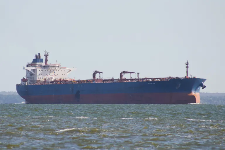 The oil tanker named Xanthos Eos steam on Lake Maracaibo, Venezuela.