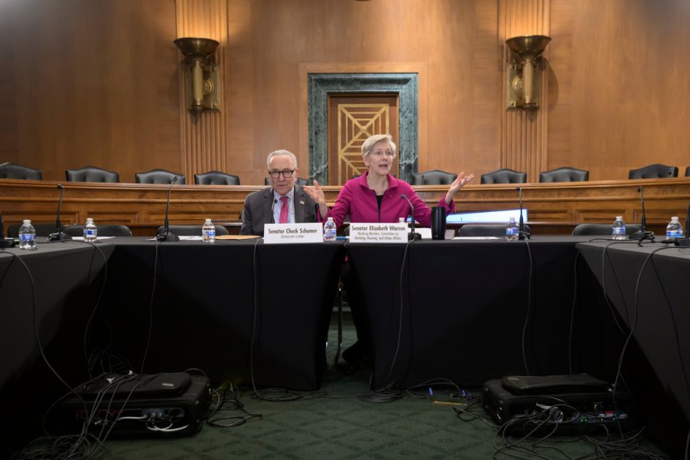 Senate Minority Leader Chuck Schumer (D-NY) and Sen. Elizabeth Warren (D-MA).
