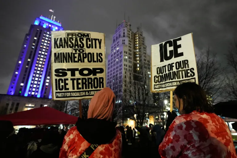 Protesters in Minneapolis after Renee Good was killed by ICE.