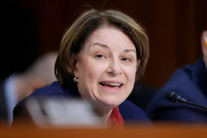 Sen. Amy Klobuchar, D-Minn., speaks during a confirmation hearing before the Senate Judiciary Committee