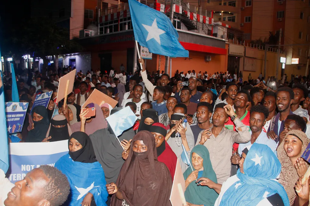 People protest against Israel's recognition of the self-declared Republic of Somaliland in Mogadishu, Somalia.