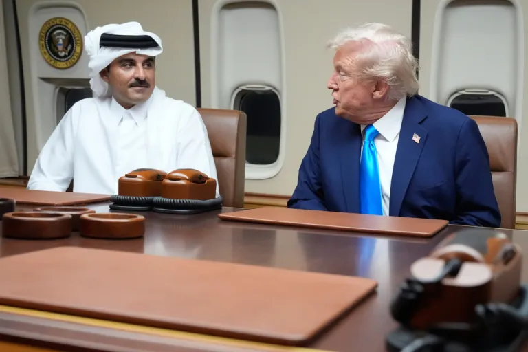 Trump sits with the Emir of Qatar aboard Air Force One.