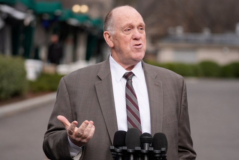 White House border czar Tom Homan talks to a reporter during an interview