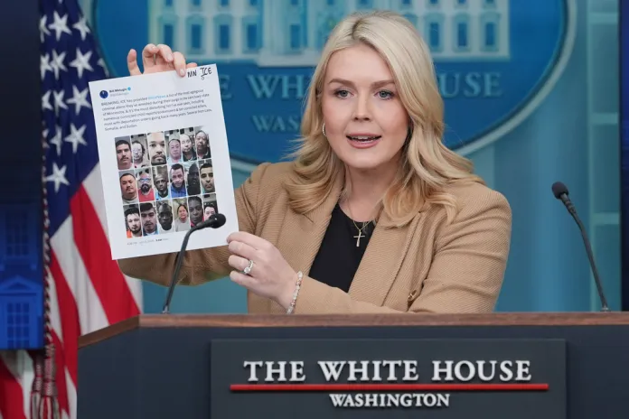 White House press secretary Karoline Leavitt speaks with reporters in the James Brady Press Briefing Room at the White House, Thursday, Jan. 15, 2026, in Washington.