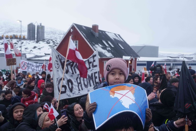 Protestors against the United States acquiring Greenland.